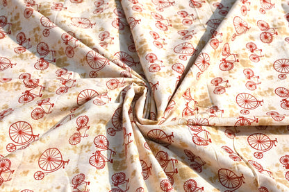 Sanganeri Cotton Fabric Multicolor Cycle Print Unstitched Fabric