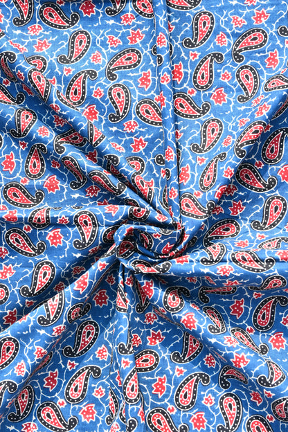 Sanganeri Blue Floral Print Pure Cotton Printed unstitched Fabric