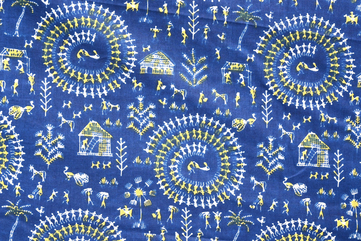 Sanganeri Leaf Print Blue Cotton Unstitched Fabric