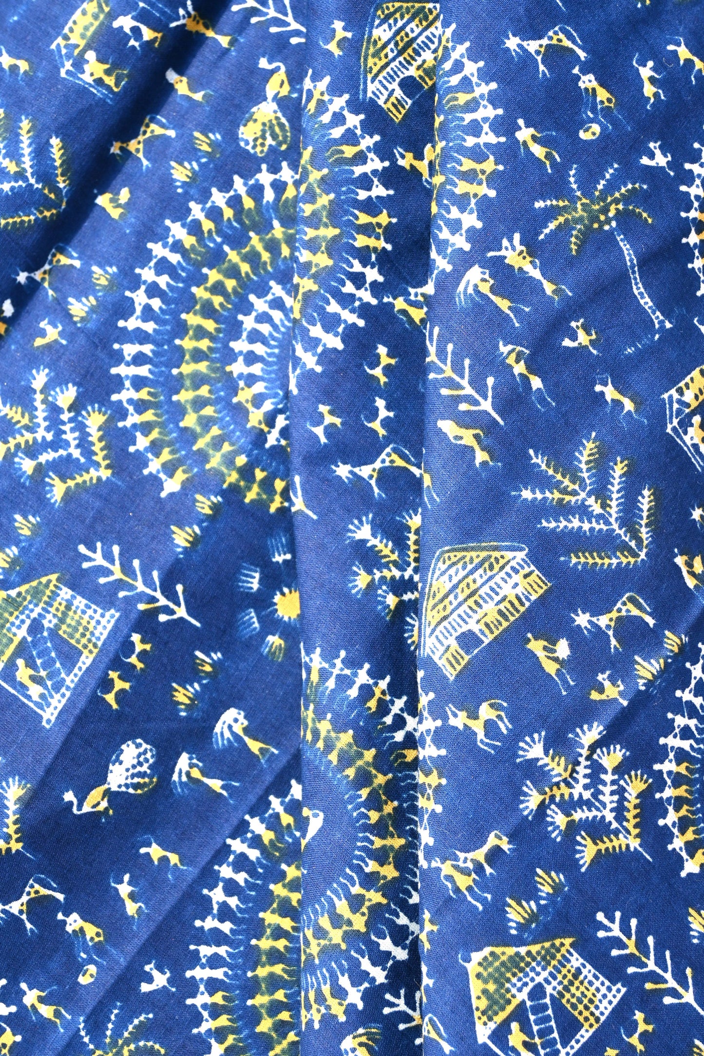 Sanganeri Leaf Print Blue Cotton Unstitched Fabric