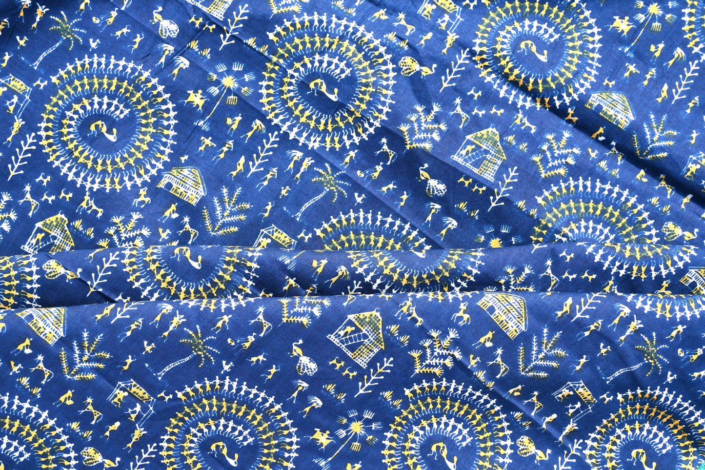 Sanganeri Leaf Print Blue Cotton Unstitched Fabric