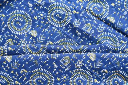 Sanganeri Leaf Print Blue Cotton Unstitched Fabric