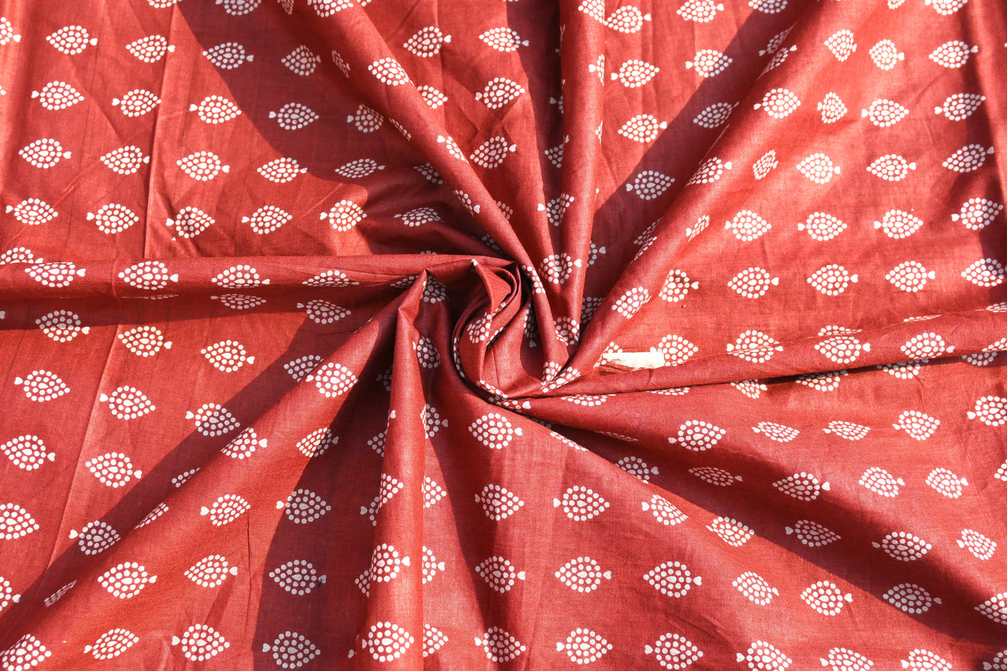 Sanganeri Red & White Butti Print Cotton Unstitched Fabric