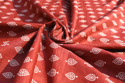 Sanganeri Red & White Butti Print Cotton Unstitched Fabric