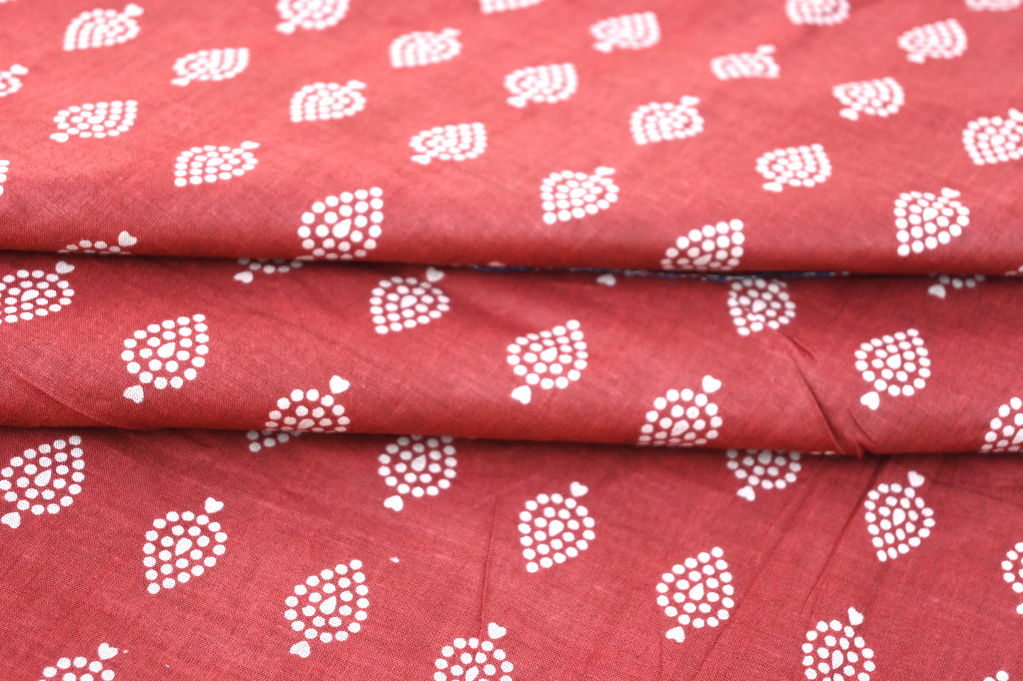 Sanganeri Red & White Butti Print Cotton Unstitched Fabric