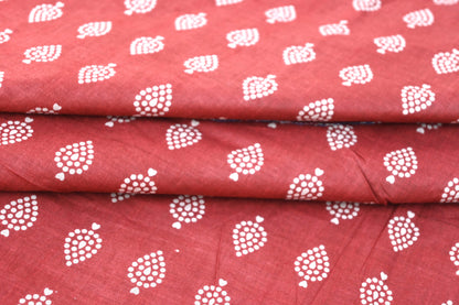 Sanganeri Red & White Butti Print Cotton Unstitched Fabric