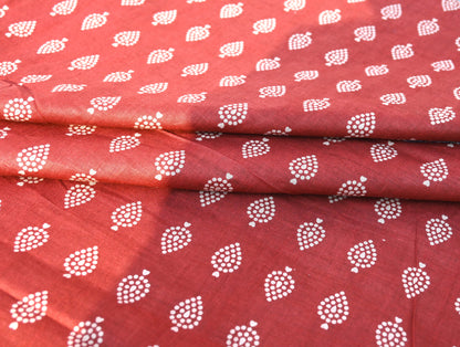 Sanganeri Red & White Butti Print Cotton Unstitched Fabric