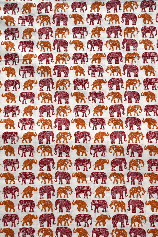 Sanganeri Elephant Print Cotton Fabric for Kurtis, Pants, Tops, Anarkali Dresses, Blouses, and Custom Outfits.