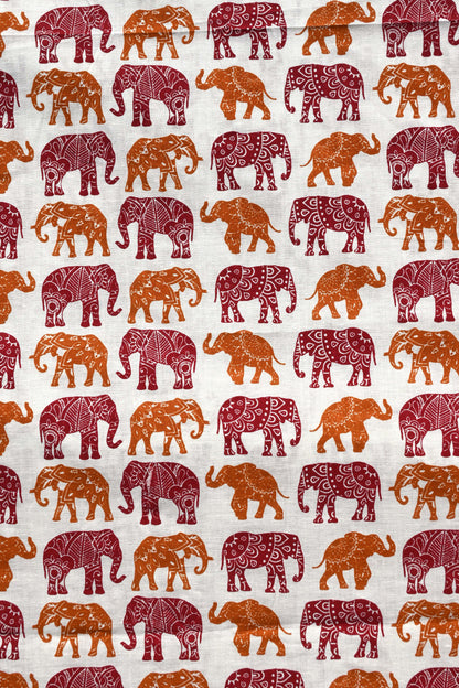 Sanganeri Elephant Print Cotton Fabric for Kurtis, Pants, Tops, Anarkali Dresses, Blouses, and Custom Outfits.