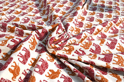 Sanganeri Elephant Print Cotton Fabric for Kurtis, Pants, Tops, Anarkali Dresses, Blouses, and Custom Outfits.