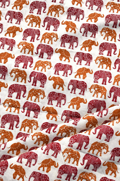 Sanganeri Elephant Print Cotton Fabric for Kurtis, Pants, Tops, Anarkali Dresses, Blouses, and Custom Outfits.