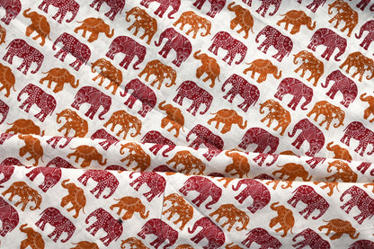 Sanganeri Elephant Print Cotton Fabric for Kurtis, Pants, Tops, Anarkali Dresses, Blouses, and Custom Outfits.