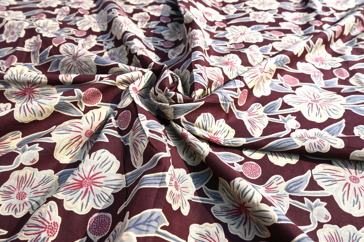 Sanganeri Pure Cotton Big Flower Unstitched Fabric Suitable For Kurtis, Pants, Tops, Anarkali Dresses, Blouses, and Custom Outfits